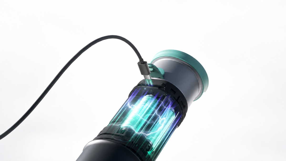 OutIn Nano 2 Portable Espresso Machine connected to a USB-C charging cable