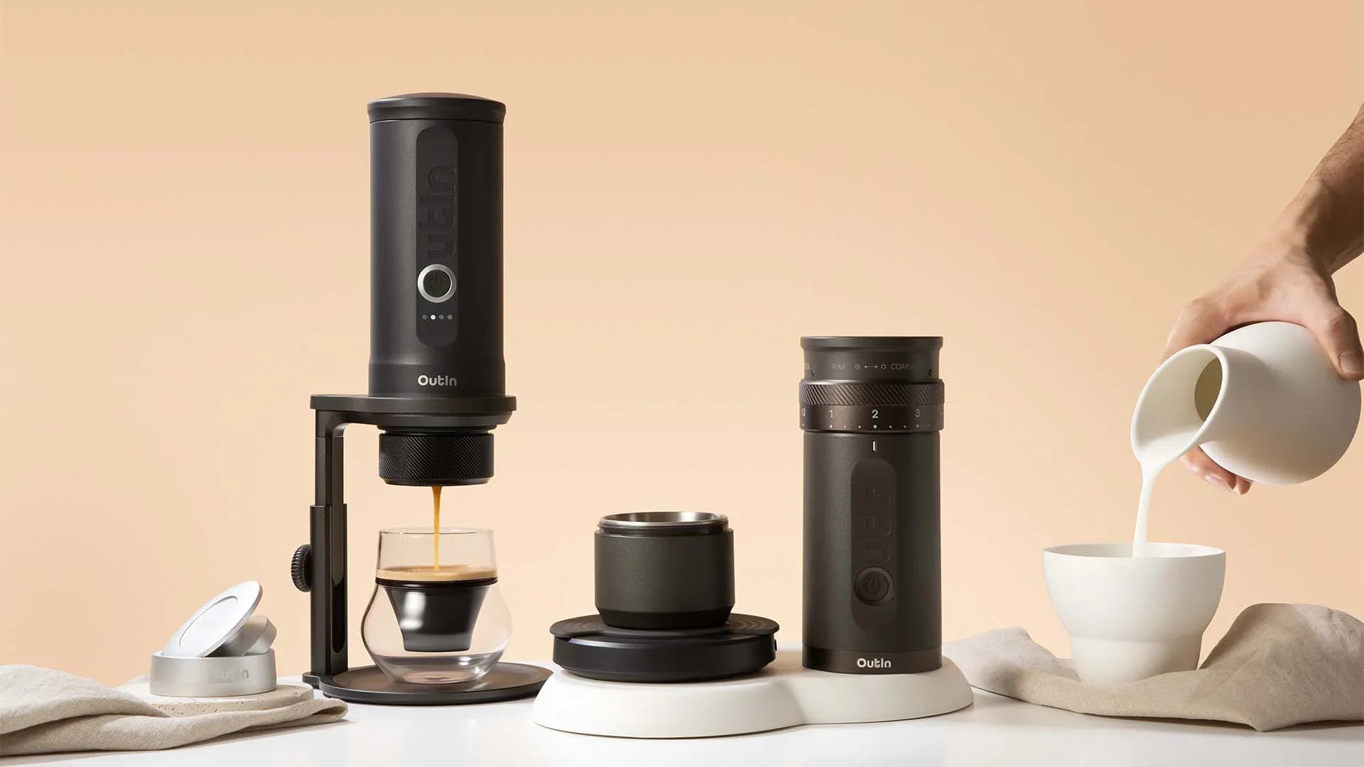 OutIn Fino Portable Electric Coffee Grinder & OutIn Portable Espresso Machine