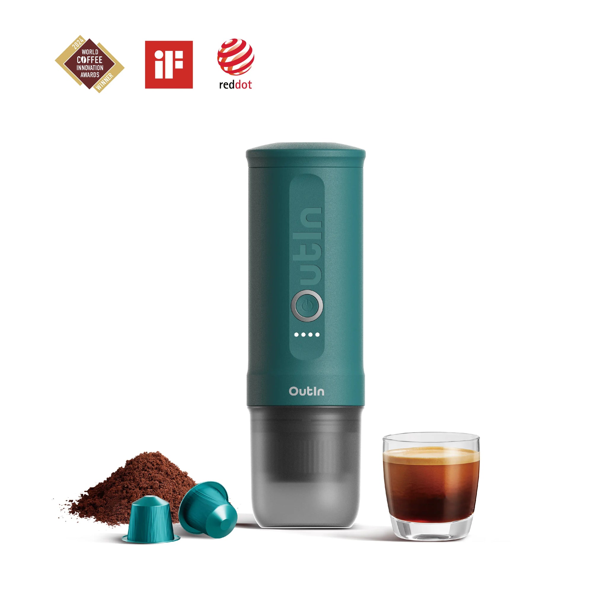 Outin Nano ポータブルエスプレッソマシン Nano Teal Portable Espresso Maker | 2-in-1 Ground & Capsules