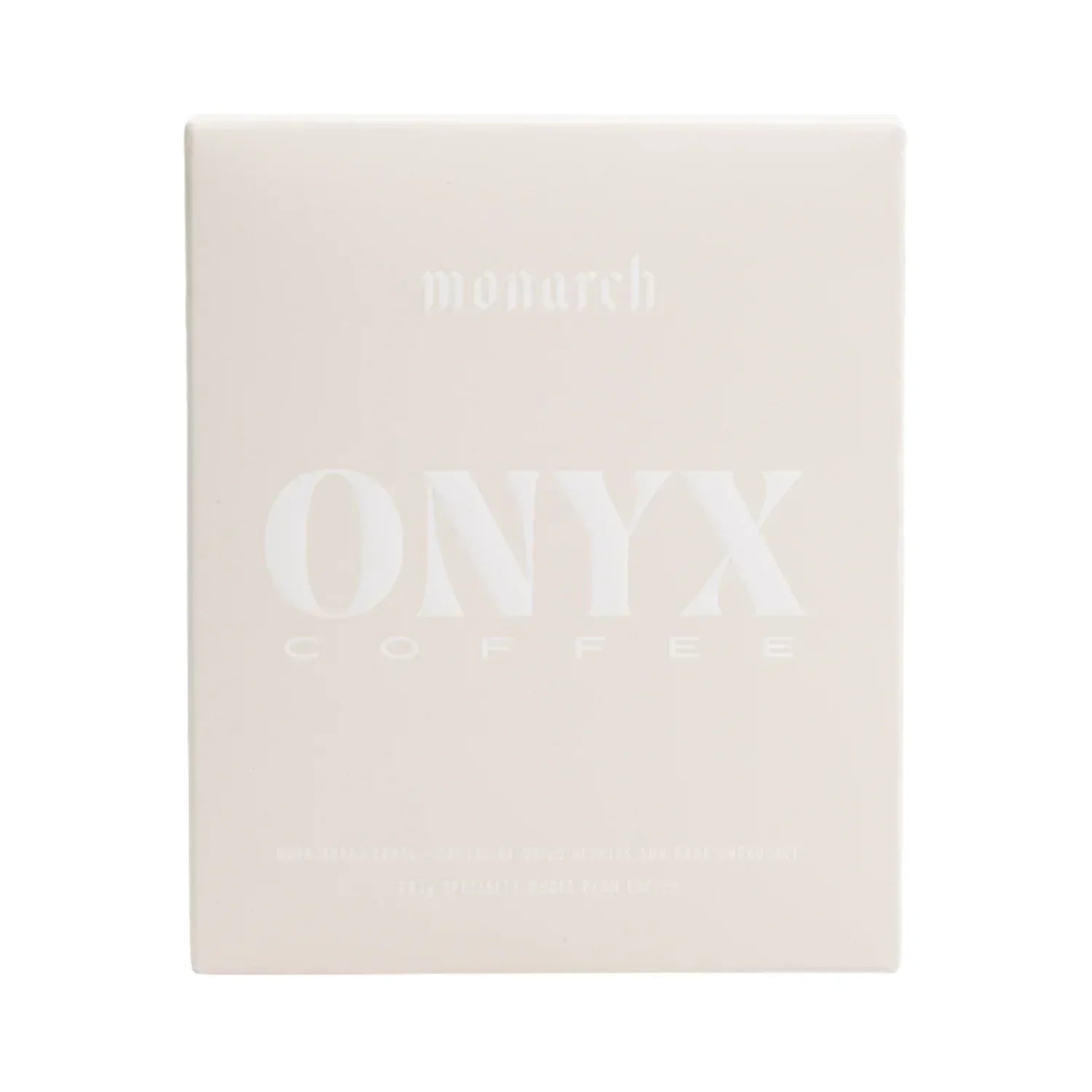 Onyx Coffee Lab Monarch dark roast whole bean coffee box with notes of dried berries and dark chocolate.