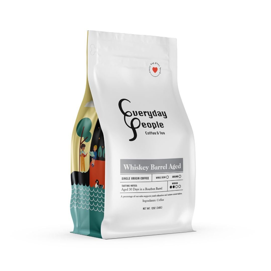 Whiskey Barrel Aged Single Origin Coffee bag from Everyday People Coffee