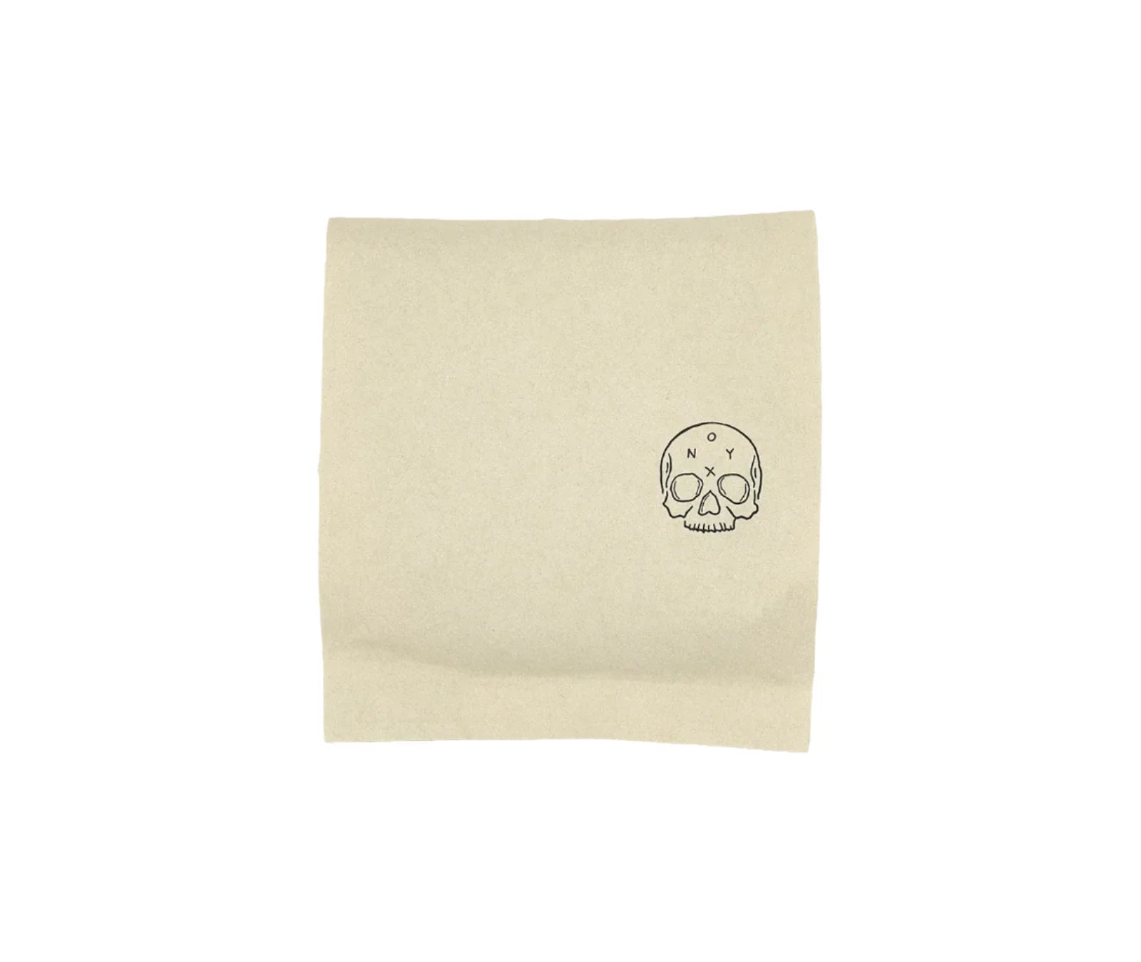 Onyx Coffee Lab Monarch bag with minimalist skull logo on light beige matte material.