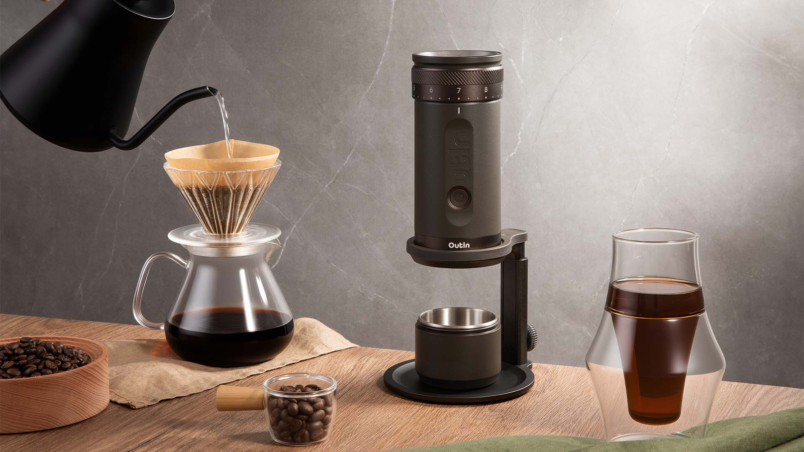 Portable espresso maker with hot water setup