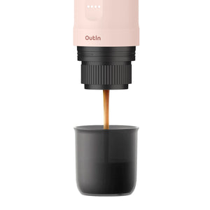 Rose Quartz Nano Portable Espresso Machine brewing coffee into cup