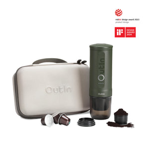 Traveler Espresso Gift Set in Forest Green with protective case and Nano Portable Espresso Machine.